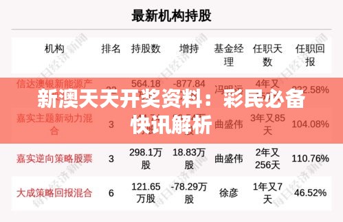 新澳天天开奖资料：彩民必备快讯解析