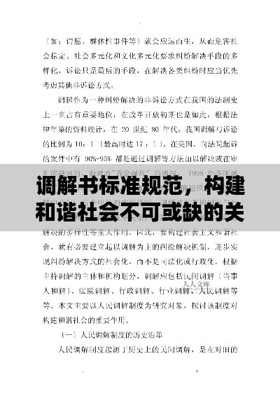 调解书标准规范，构建和谐社会不可或缺的关键基石