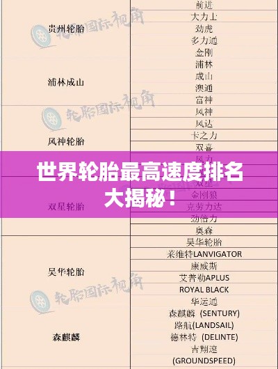世界轮胎最高速度排名大揭秘！